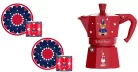 Bialetti Moka Express kávéfőző 3 adag, piros + csésze és csészealj szett 2db