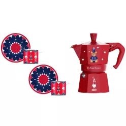   Bialetti Moka Express kávéfőző 3 adag, piros + csésze és csészealj szett 2db