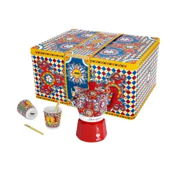   Bialetti D&G Moka Express kávéfőző 2 adag + D&G csésze/ aranyozott keverő szett Díszdobozban