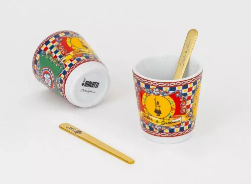 Bialetti D&G Moka Express kávéfőző 2 adag + D&G csésze/ aranyozott keverő szett Díszdobozban