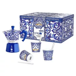   Bialetti D&G Express kávéfőző 3 adag + D&G csésze 3 darab/ ezüst keverő 3 darab Díszdobozban