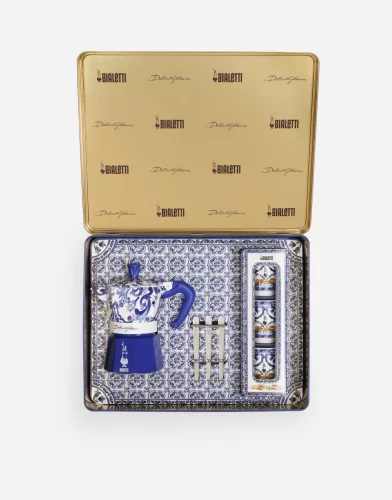 Bialetti D&G Express kávéfőző 3 adag + D&G csésze 3 darab/ ezüst keverő 3 darab Díszdobozban