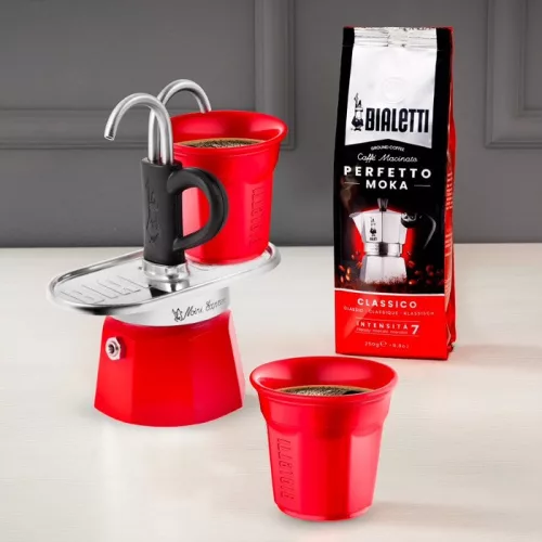 Bialetti Mini Express kotyogós kávéfőző szett Piros - 2 adagos