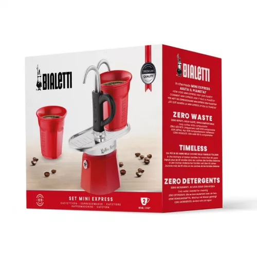 Bialetti Mini Express kotyogós kávéfőző szett Piros - 2 adagos