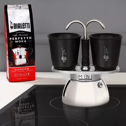 Bialetti Mini Express Indukciós kotyogós kávéfőző szett Fekete- 2 adagos