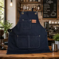 Barista kötény zsebekkel - fekete