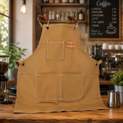 Barista kötény zsebekkel - barna
