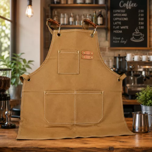 Barista kötény zsebekkel - barna
