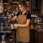 Barista kötény zsebekkel - barna