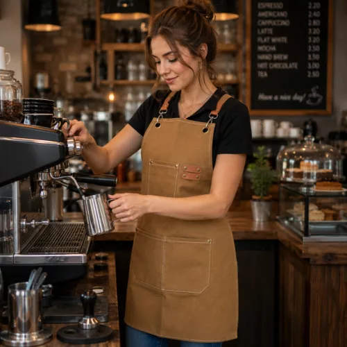 Barista kötény zsebekkel - barna